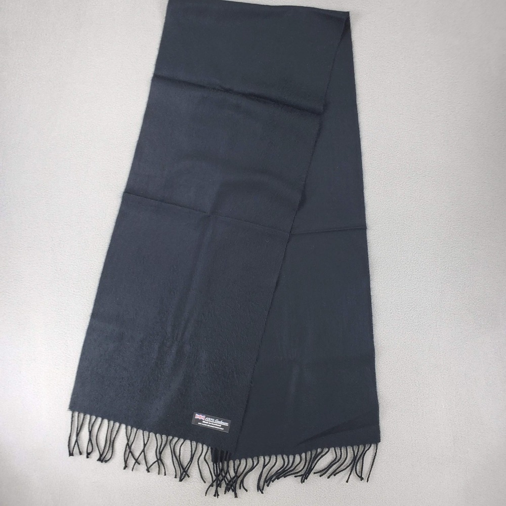 100% Cashmere Scarf Unisex Black Made in Scotland Fringed Winter Wrap Luxury